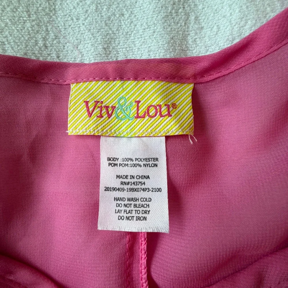 Viv & Lou Pink Chiffon Pom Pom‎ Trim Swim Cover Up Poncho One Size